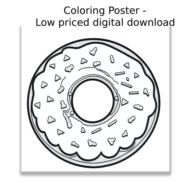 Colouring Page - Doughnut!, Colour Your Own Poster (Image shows a drawing of a donut ready to be colored in by the user.)