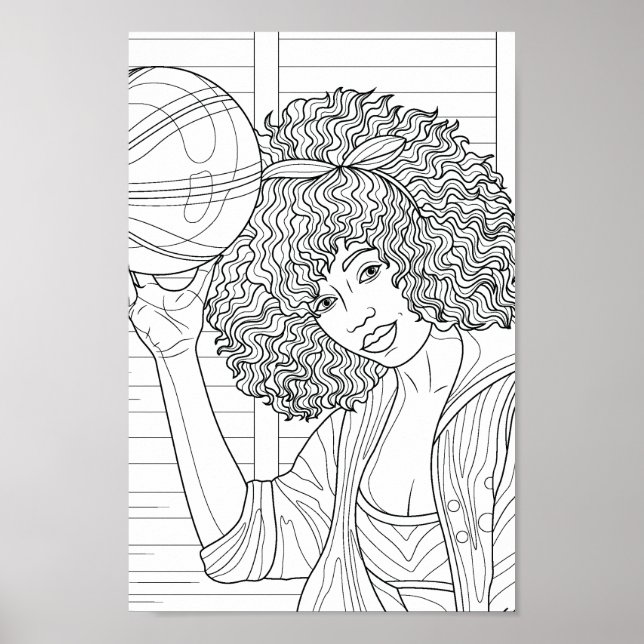 Colouring Page Girl with Basketball Poster (Front)