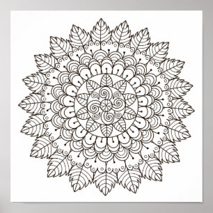 Colouring Page Leaf Petal Mandala Poster