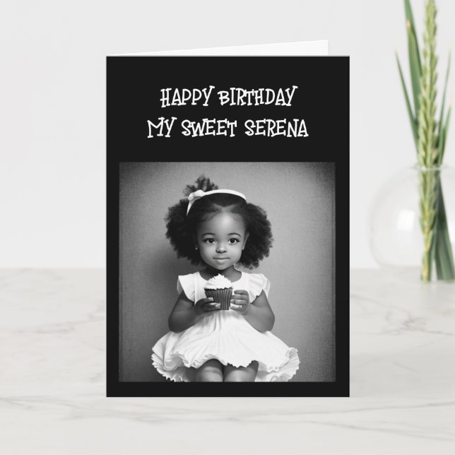 Colouring Page | Little Girl of Colour Birthday Card (Front)