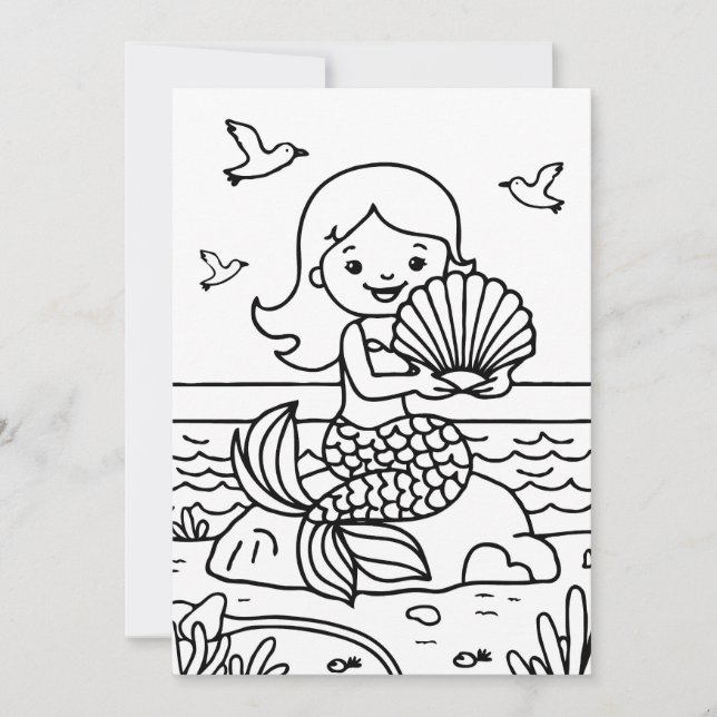 Colouring Page Mermaid Kid's Activity Thank You Card (Front)