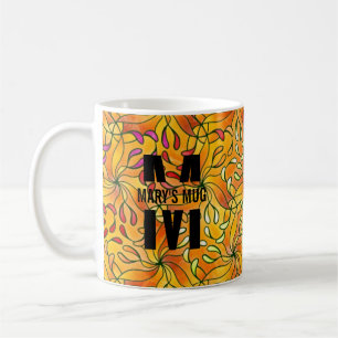 Colouring Page Personalised Black Monogram & Quote Coffee Mug