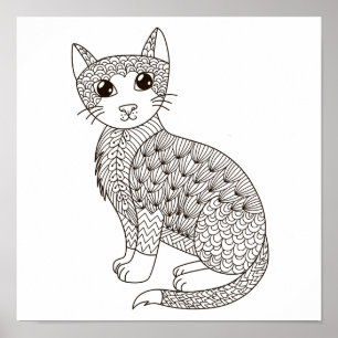 Colouring Page Sitting Cat Poster