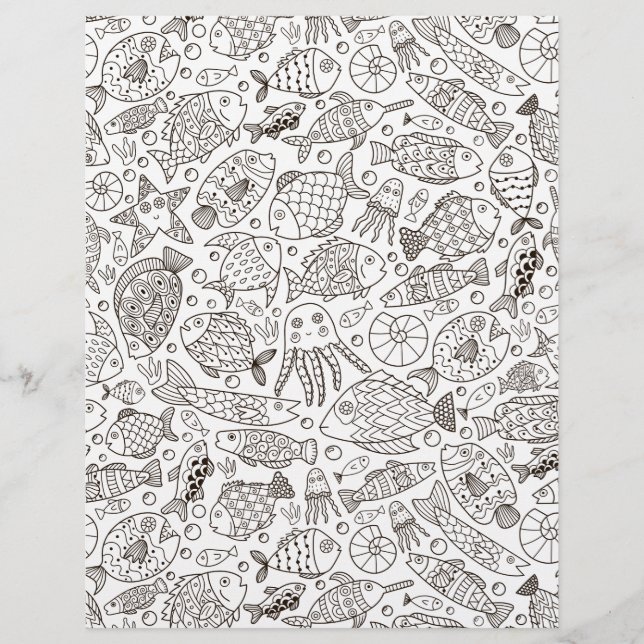 Colouring Page Swimming Fish Scrapbook Paper (Front)