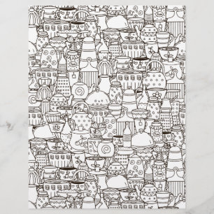 Colouring Page Teapots Coffee Cups Scrapbook Paper