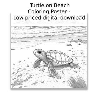 Colouring Page - Turtle on Beach, Colour Your Own Poster