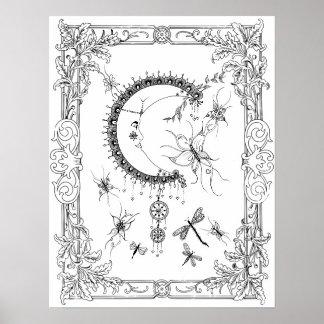 Colouring Poster "MrsDee's Fly Me To The Moon Art" (Front)