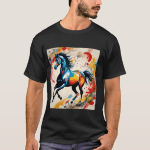 Colourized artwork depicting a galloping horse T-Shirt