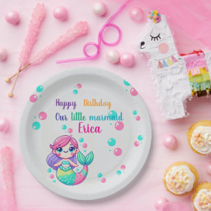 Colourized Mermaid Theme Paper Plates for Birthday