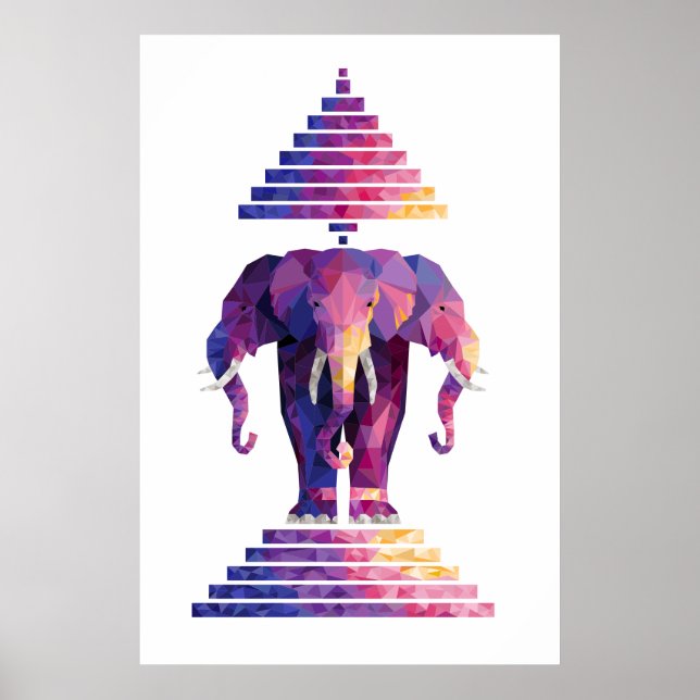 Colourized Three Headed Elephant Art Poster (Front)