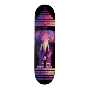 Colourized Three Headed Elephant Art Skateboard