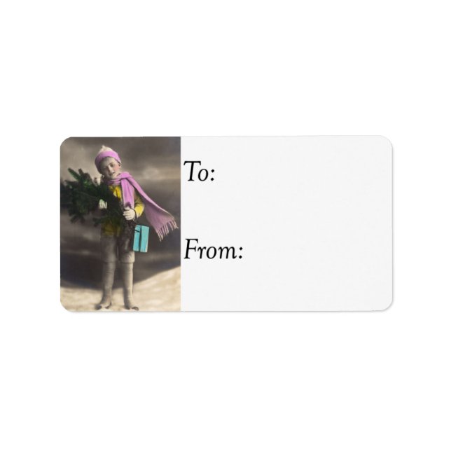 Colourized Vintage Christmas Photo Gift Tag (Front)