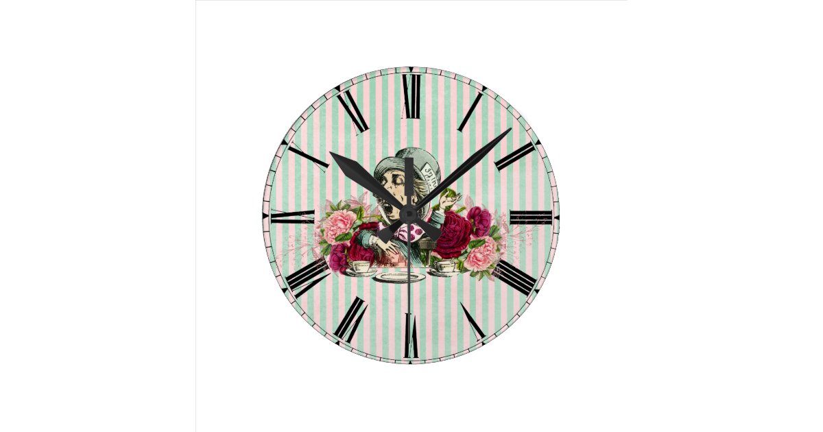 Colourized Vintage Mad Hatter Round Clock | Zazzle.co.uk