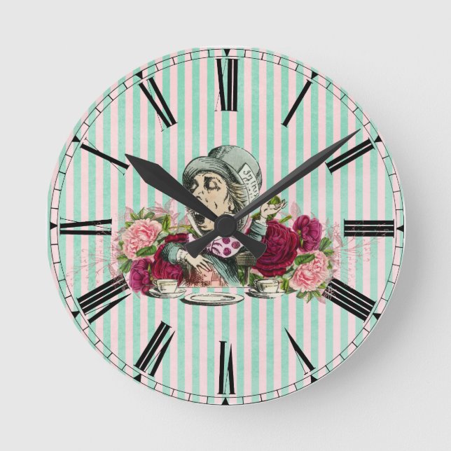 Colourized Vintage Mad Hatter Round Clock (Front)