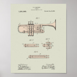 Colourized Vintage Trumpet Patent Illustration  Poster