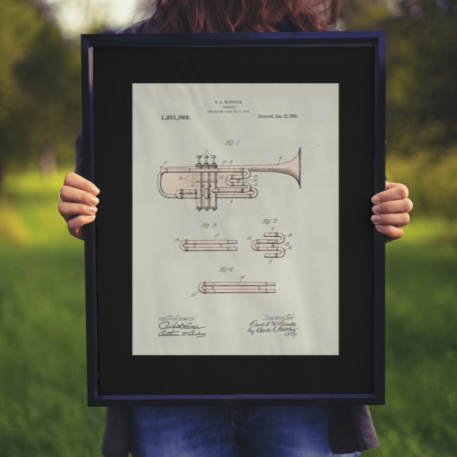 Colourized Vintage Trumpet Patent Illustration  Poster (Creator Uploaded)