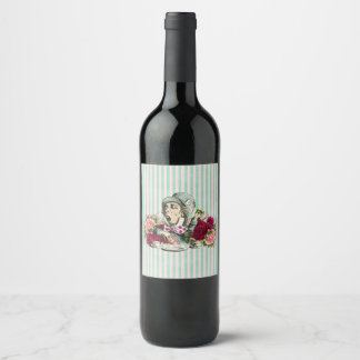 Colourized Vintage Wonderland Mad Hatter Wine Label