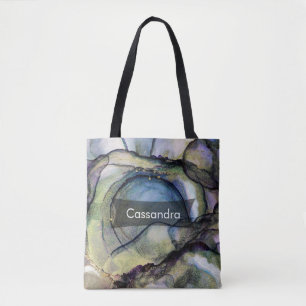 Colours and Gold Alcohol Ink Liquid Abstract Art Tote Bag