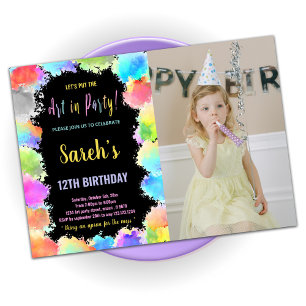Colours Art in Party Paint Birthday With Photo Invitation