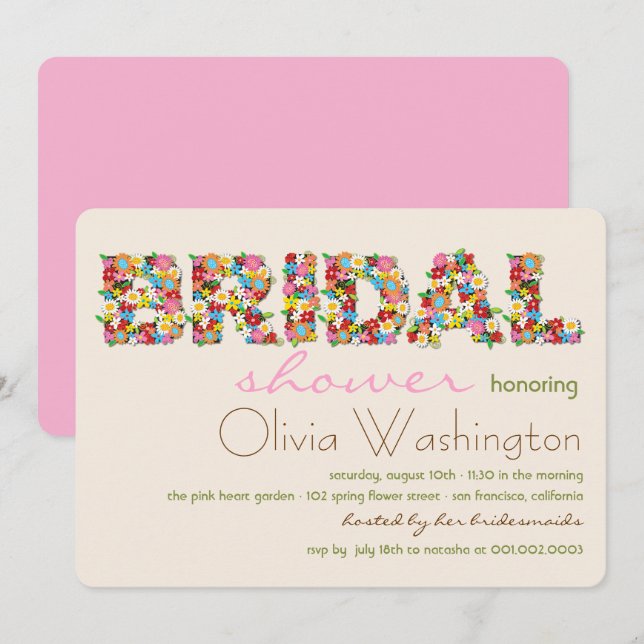 Colours Bridal Spring Flowers Bridal Shower Invite (Front/Back)