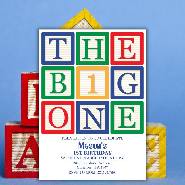 Colours Building Blocks The Big One 1st Birthday Invitation (Creator Uploaded)