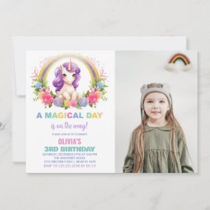 Colours Floral Unicorn Birthday Invitations photo