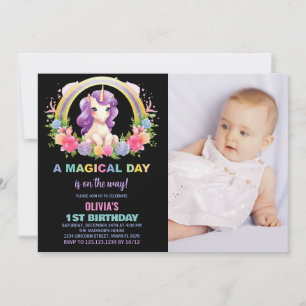 Colours Floral Unicorn Birthday Invitations photo