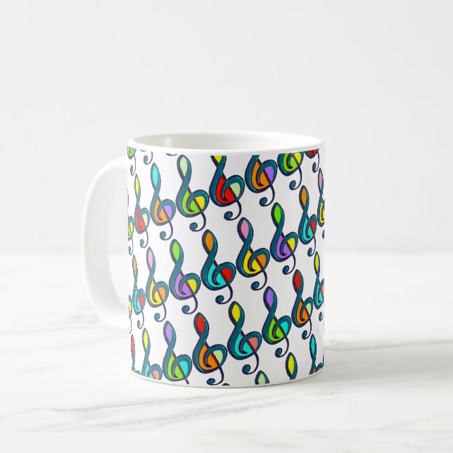 colours G clef Music Notes pattern Coffee Mug (Front Left)