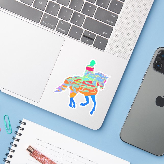 Colours Horse and Rider Sticker (Laptop w/ iPhone)