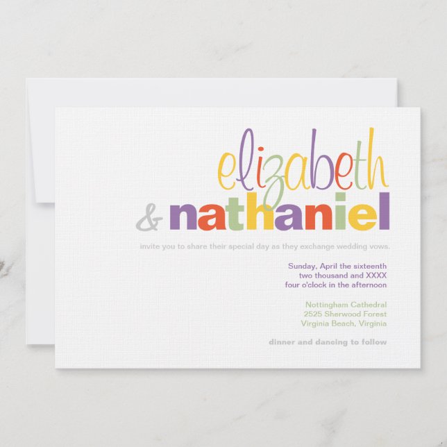 Colours: Modern Typographical Wedding Invitation (Front)