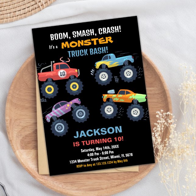 Colours Monster Truck Birthday Invitations Black B (Colours Monster Truck Birthday Invitations Black B)