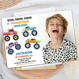 Colours Monster Truck Birthday Invitations Photo