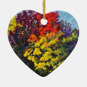 Colours of Autumn in Reds Purples Oranges Yellows Ceramic Tree Decoration