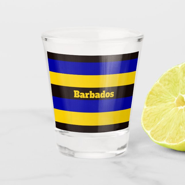 Colours of Barbados Flag Shot glass (Front)