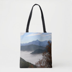 Colours of Fall with morning fog.... Tote Bag