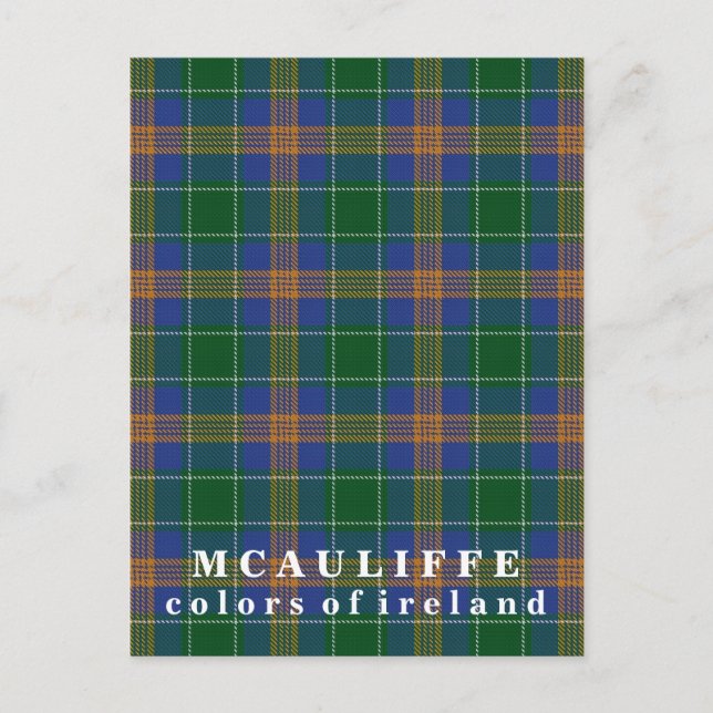 Colours of Ireland Clan McAuliffe Tartan Postcard (Front)