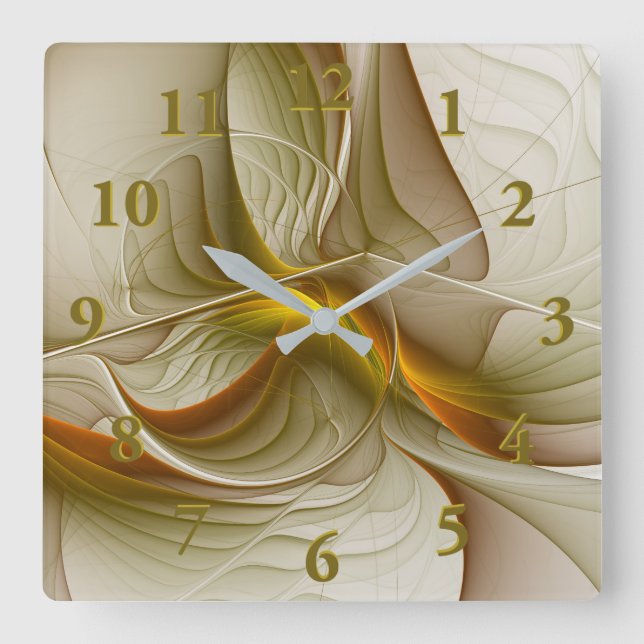 Colours of Precious Metals, Abstract Fractal Art Square Wall Clock (Front)