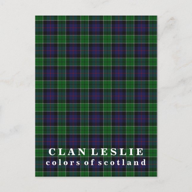 Colours of Scotland Clan Leslie Tartan Postcard (Front)