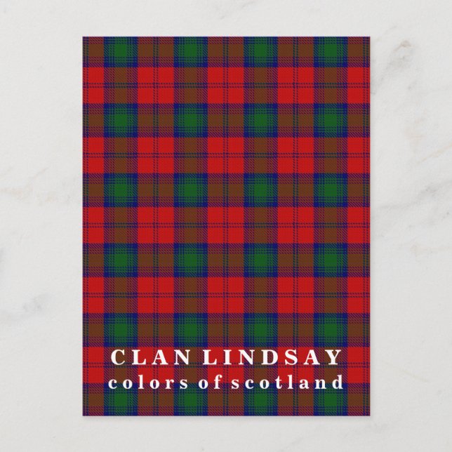 Colours of Scotland Clan Lindsay Tartan Postcard (Front)