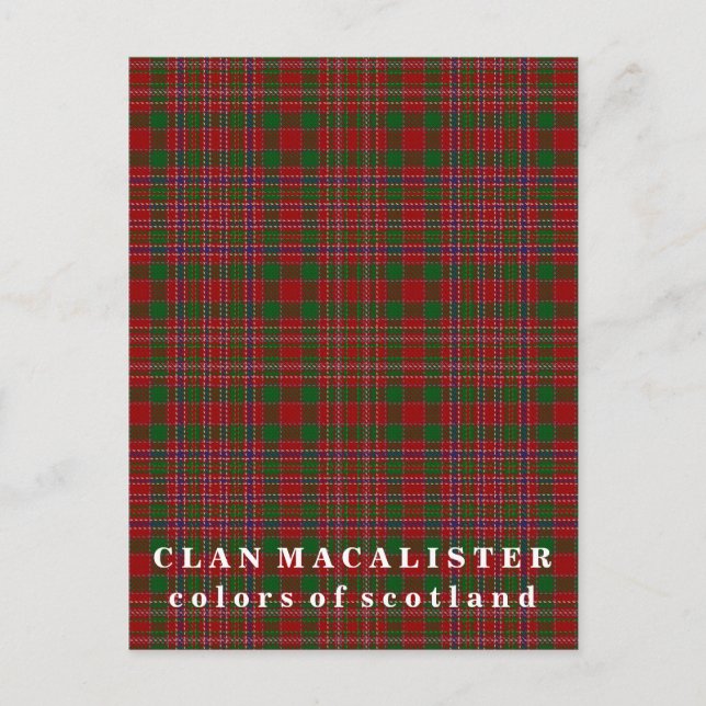 Colours of Scotland Clan MacAlister Tartan Postcard (Front)