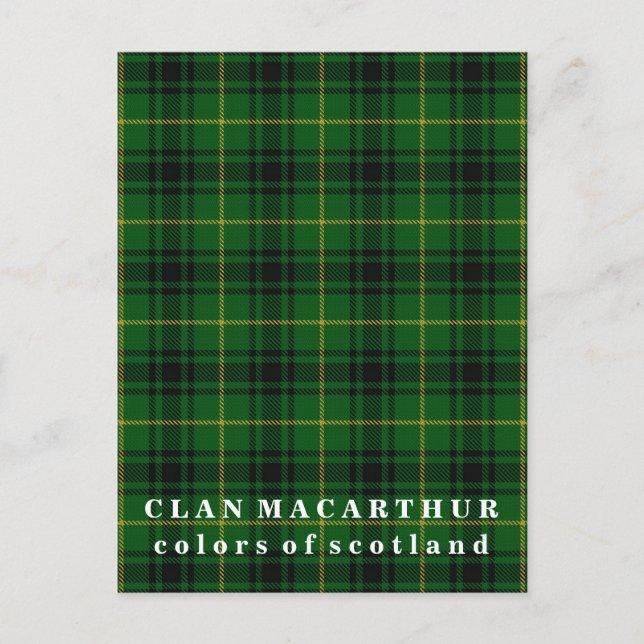 Colours of Scotland Clan MacArthur Tartan Postcard (Front)