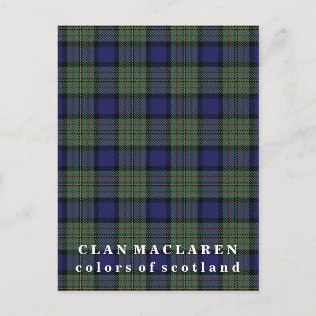 Colours of Scotland Clan MacLaren Tartan Postcard (Front)