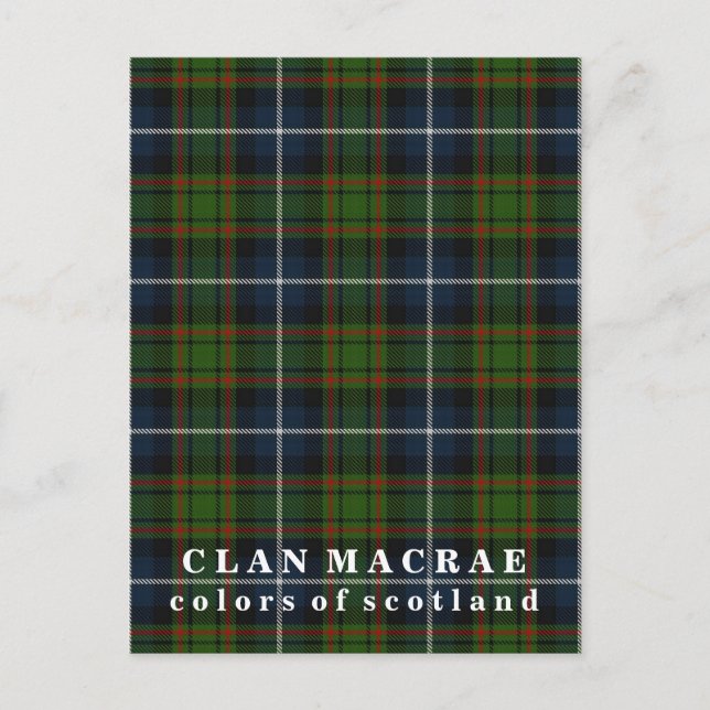 Colours of Scotland Clan MacRae Tartan Postcard (Front)