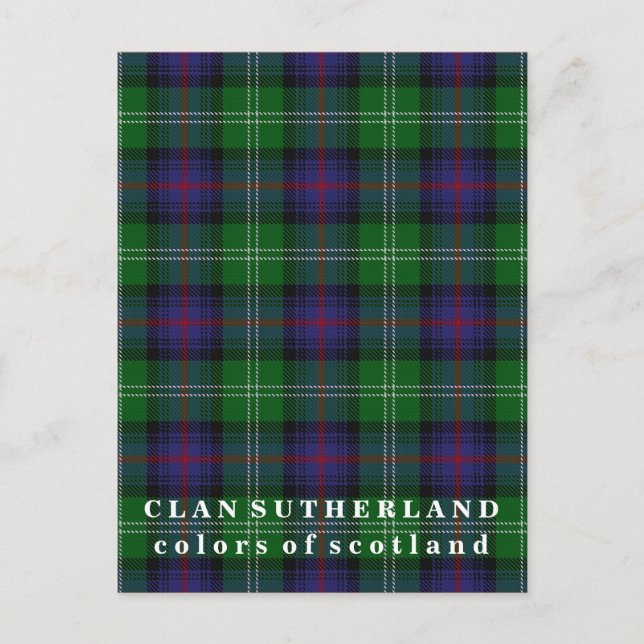 Colours of Scotland Clan Sutherland Tartan Postcard (Front)