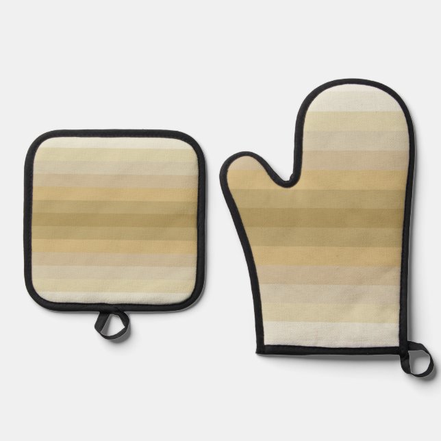Colours Of Tan Striped Pattern Art Oven Mitt & Pot Holder Set (Front)