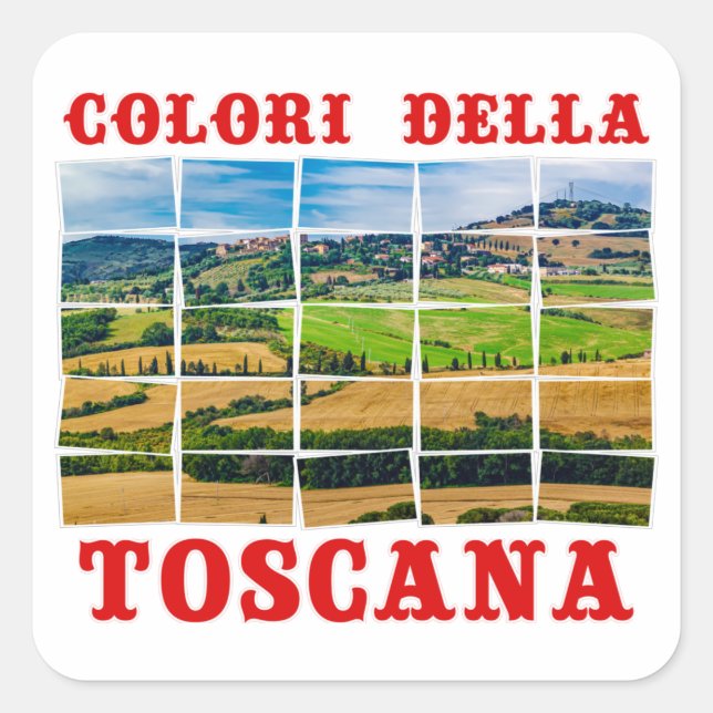 "Colours of Tuscany" landscape. Palette Tile Italy Square Sticker (Front)