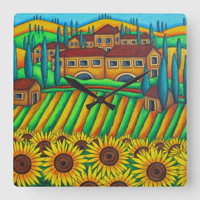 Colours of Tuscany Square Wall Clock, Lisa Lorenz Clock (Front)