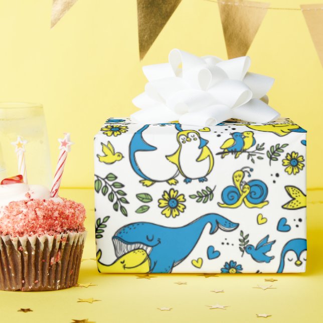 Colours of Ukraine Kids Blue Yellow Animal Mothers Wrapping Paper (Birthday Party)