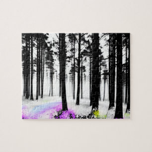 Colours Seep into Black and White Silhouette Fores Jigsaw Puzzle