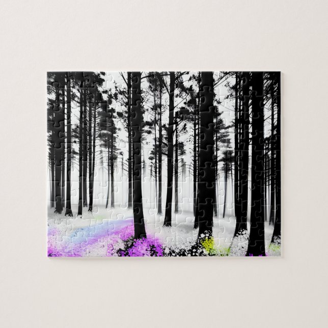 Colours Seep into Black and White Silhouette Fores Jigsaw Puzzle (Horizontal)